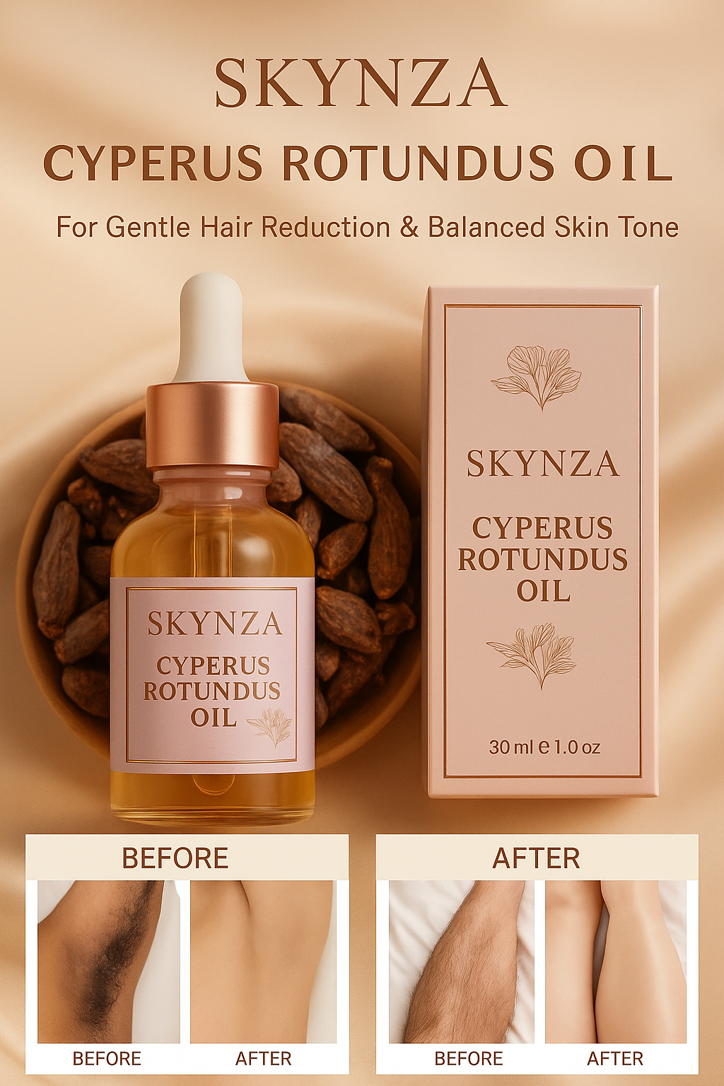 Cyperus Rotundus Oil for Hair Removal, 100% Pure & Natural, Balances Skin Tone, Suitable for All Skin Types, 2.02 Fl.Oz